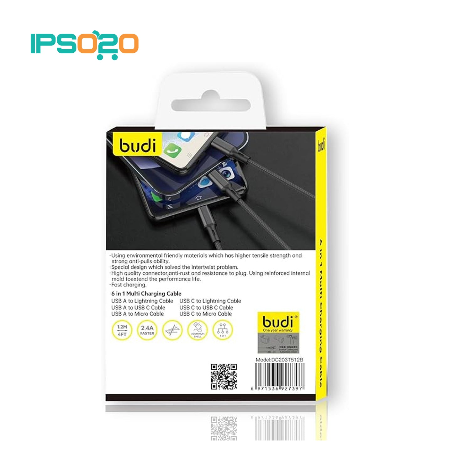 Budi 6 IN 1 MULTI CHARGING CABLE (1.2M)