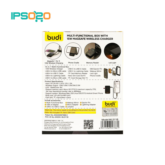 BUDI 15w Wireless Charger Phones Multi-Functional Box