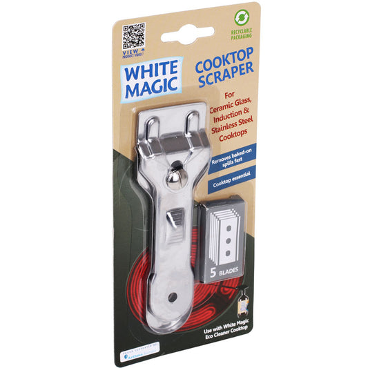 White Magic Cooktop Scraper + 5 Refills for Induction and Stainless Steel Cooktops