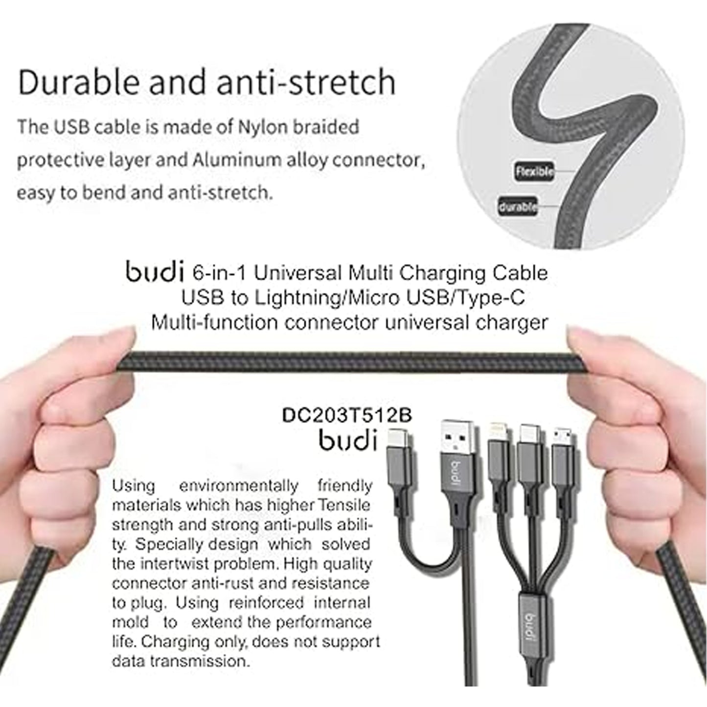 Budi 6 IN 1 MULTI CHARGING CABLE (1.2M)