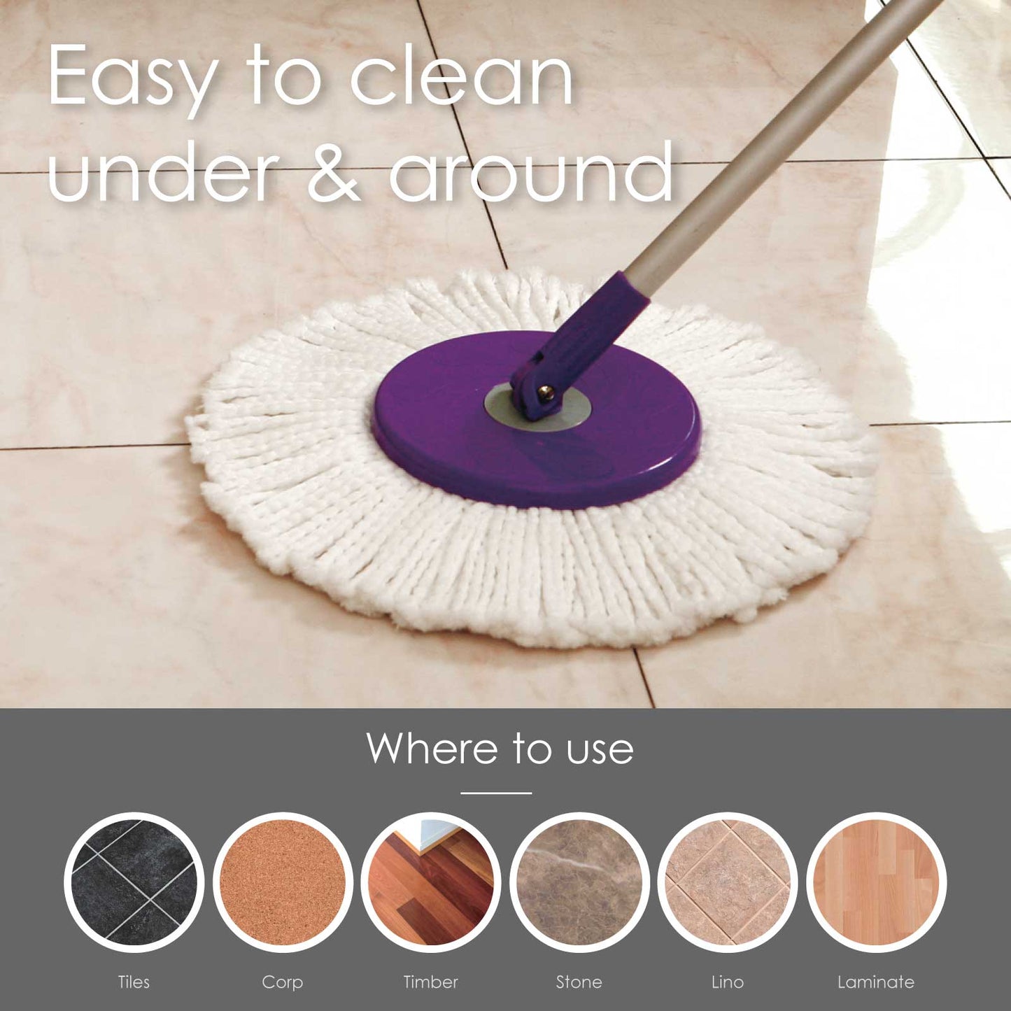 White Magic Foot Press Spin Mop Set (with 2 microfiber mop heads and mop handle) / Footpress Mop / Made in Taiwan / Red Dot Design Award / 1 Year Bucket Warranty / IPSo2o