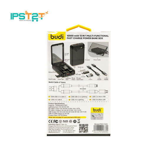 BUDI 10000 mAh 12-in-1 Multi-functional Fast Charge Power Bank Box