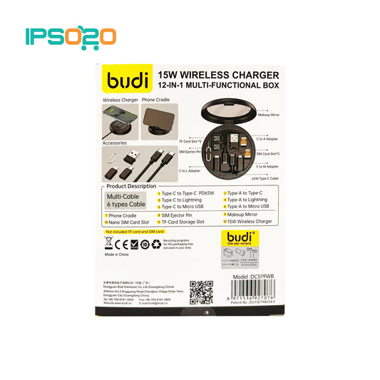 BUDI 15W Wireless Charger 12-in-1 Multi-Functional Box