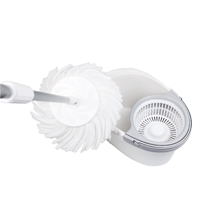 White Magic Pure Spin Mop Set (with 2 microfiber mop heads) / Handpress Mop / Made in Taiwan / Red Dot Design Award / Trolley Bundle (add-on available) / 1 Year Bucket Warranty