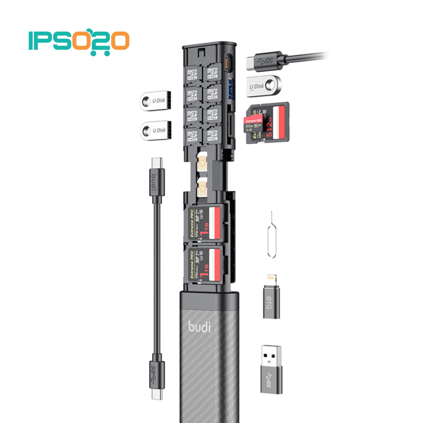 BUDI 10in1 Hub USB-C 3.0 Reader Multifunction Storage Stick