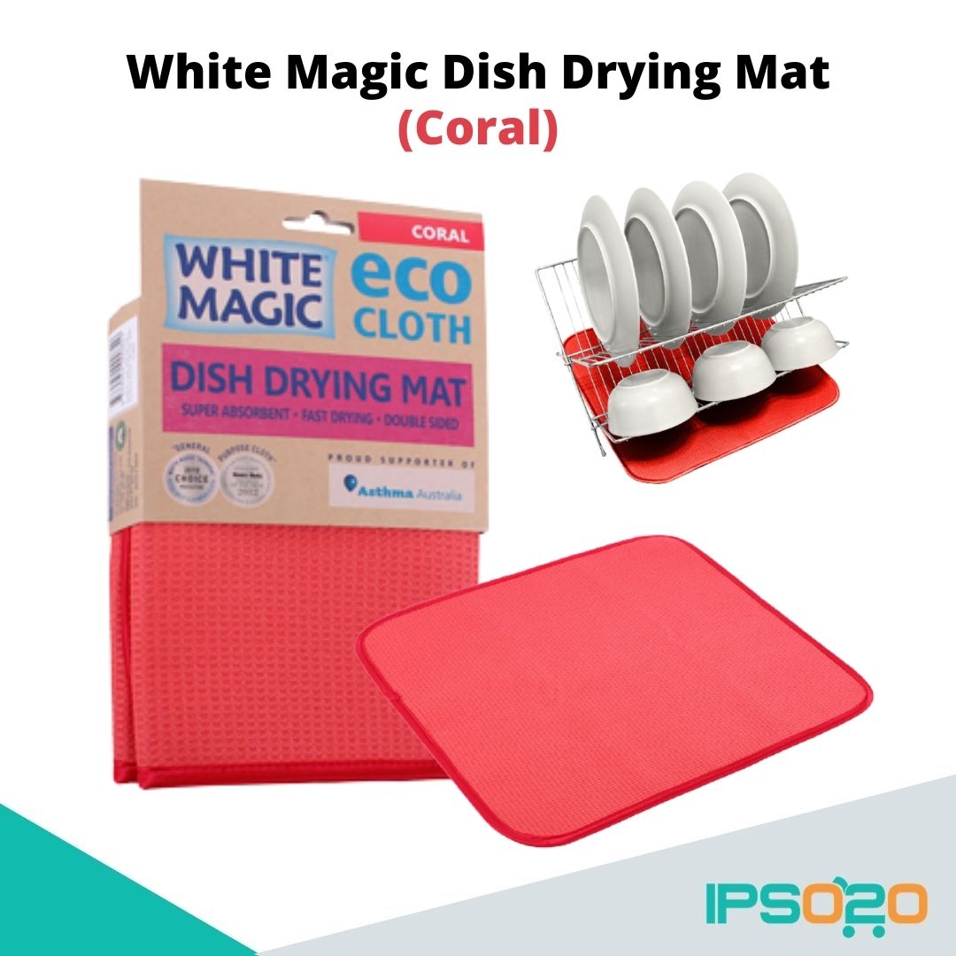 White Magic Dish Drying Mat [Absorbent , Hygienic , Antibacterial Microfibre] 45cm x 40cm