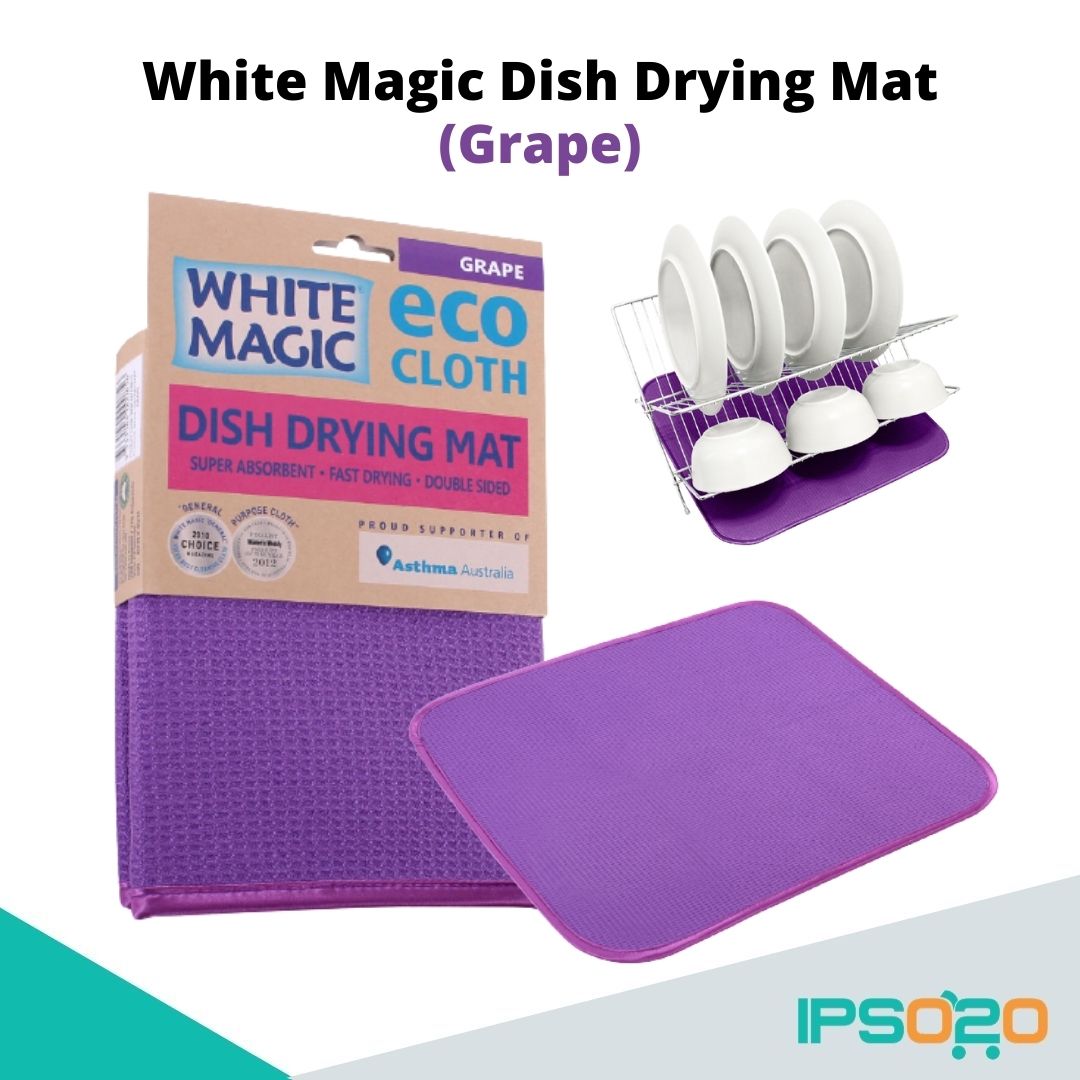 White Magic Dish Drying Mat [Absorbent , Hygienic , Antibacterial Microfibre] 45cm x 40cm