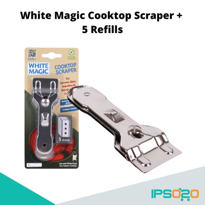 White Magic Cooktop Scraper + 5 Refills for Induction and Stainless Steel Cooktops