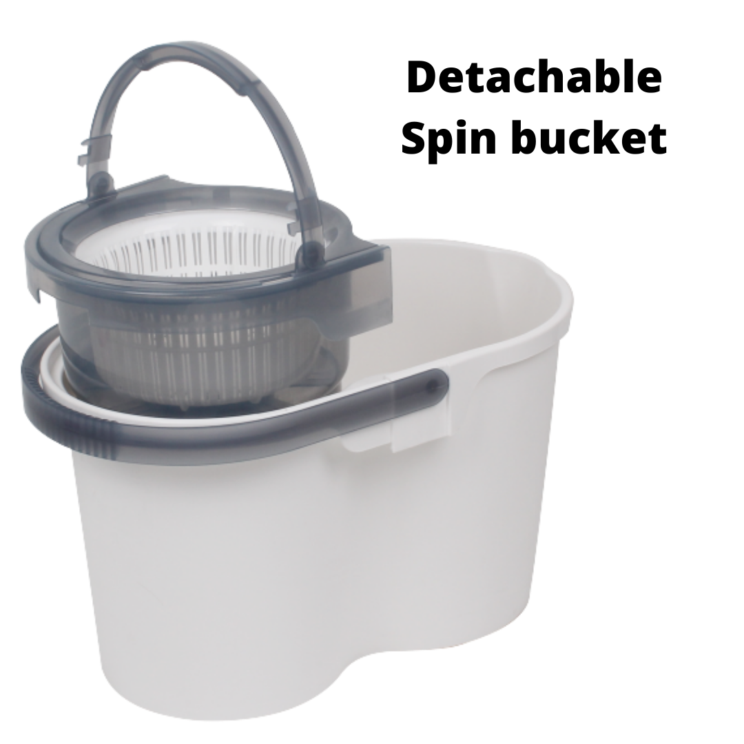 White Magic TURBO Hand Press Spin Mop Set (with 1 microfiber mop heads) / Dual Spin Model / 1 Year Bucket Warranty