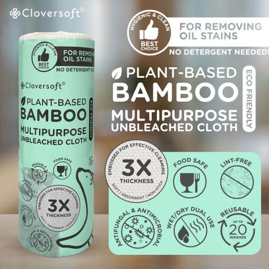 CLOVERSOFT Unbleached Bamboo Multi-Purpose Kitchen Towels 52 Sheets