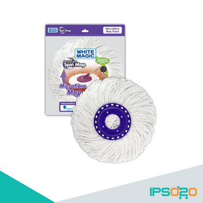 White Magic Spin Mop Microfibre Mop Head [ 40 cm in diameter , Made from 8000 strands of microfibre , Made in Taiwan ]