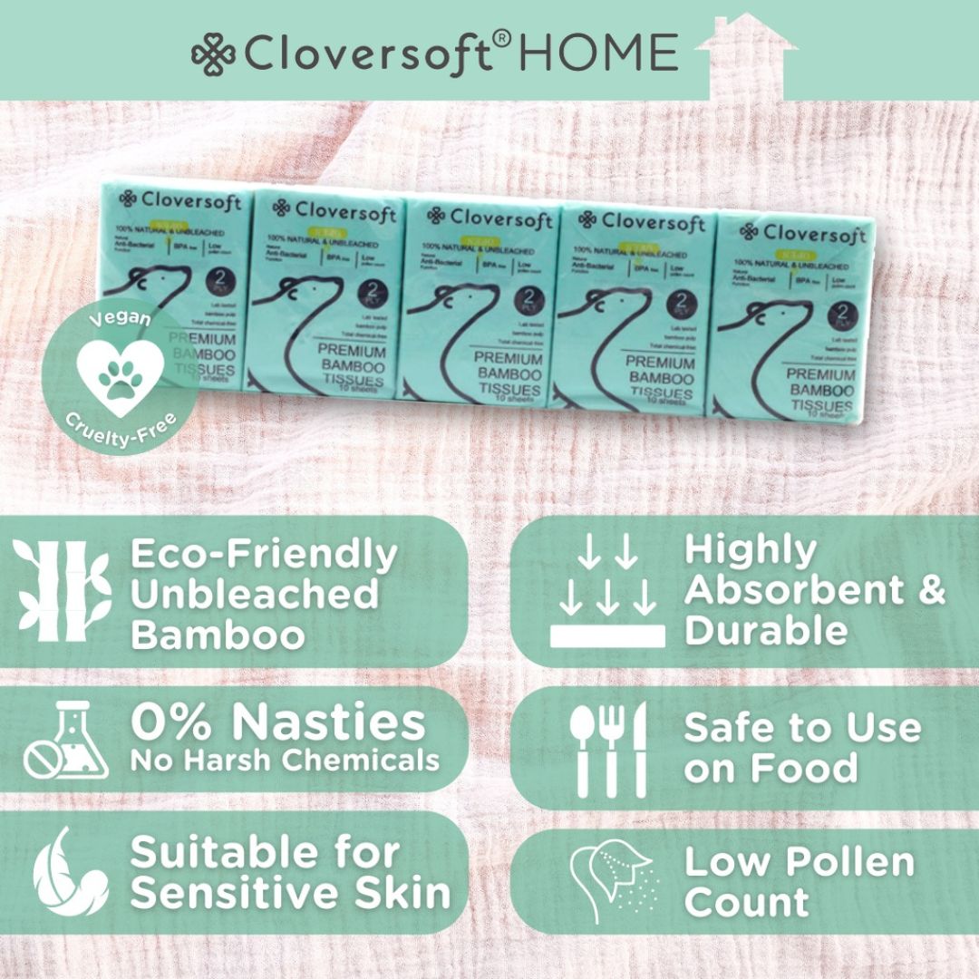 CLOVERSOFT Unbleached Bamboo Pocket Tissue Facial Tissue 10 sheets