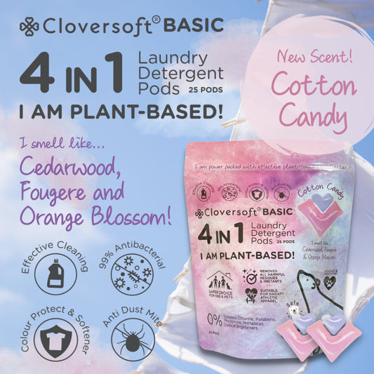 CLOVERSOFT 4 In 1 Deluxe Plus Plant Based Laundry Capsules 20 Pods (Atlantic Coast / Cotton Candy)