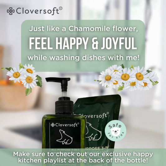 CLOVERSOFT 3 In 1 Dishwashing Liquid Bundle Roman Chamomile 500ml + FREE 500ml Refill