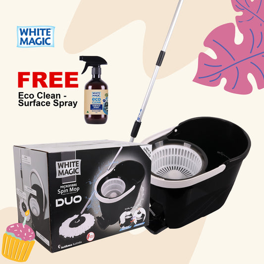 [New Model] White Magic Spin Mop DUO (Dual Function) Foot Press + Hand Press / Microfibre Mop Head / 1 Year Bucket Warranty