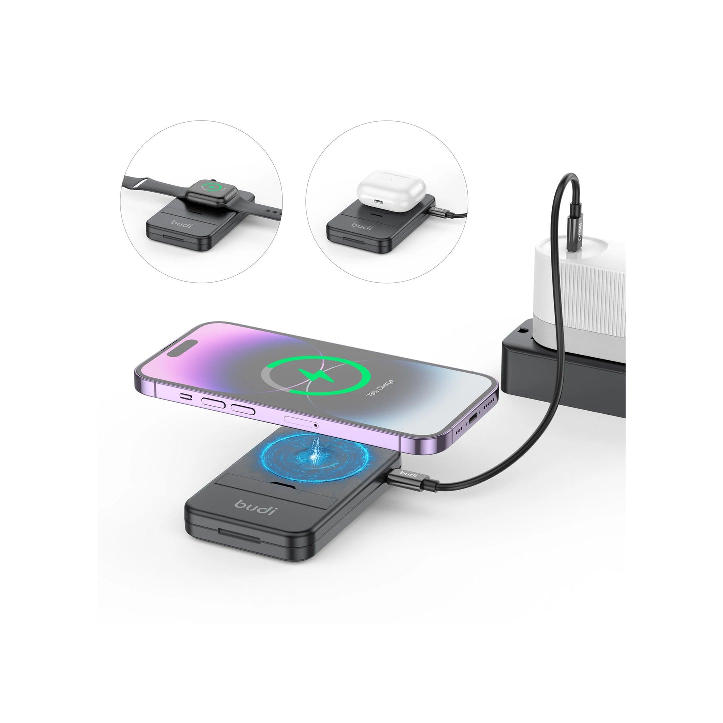 BUDI 15w (1 for 3) Wireless Charger 14-in-1 Multi-functional Box