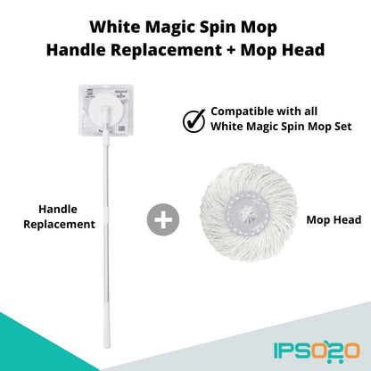 White Magic Spin Mop Pure/ Turbo Hand Press Handle Replacement + Mop Head