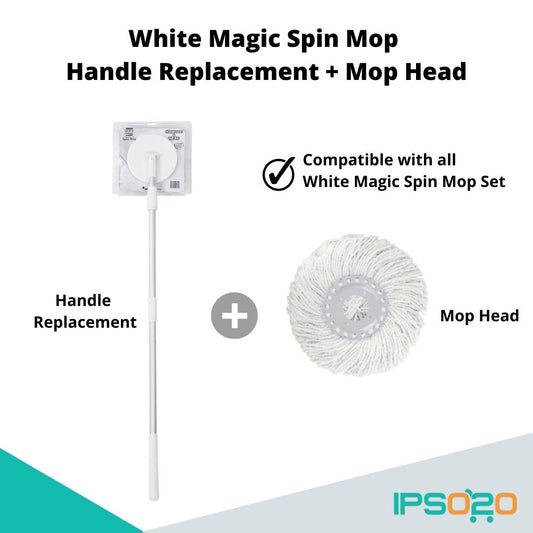 White Magic Spin Mop Pure/ Turbo Hand Press Handle Replacement + Mop Head