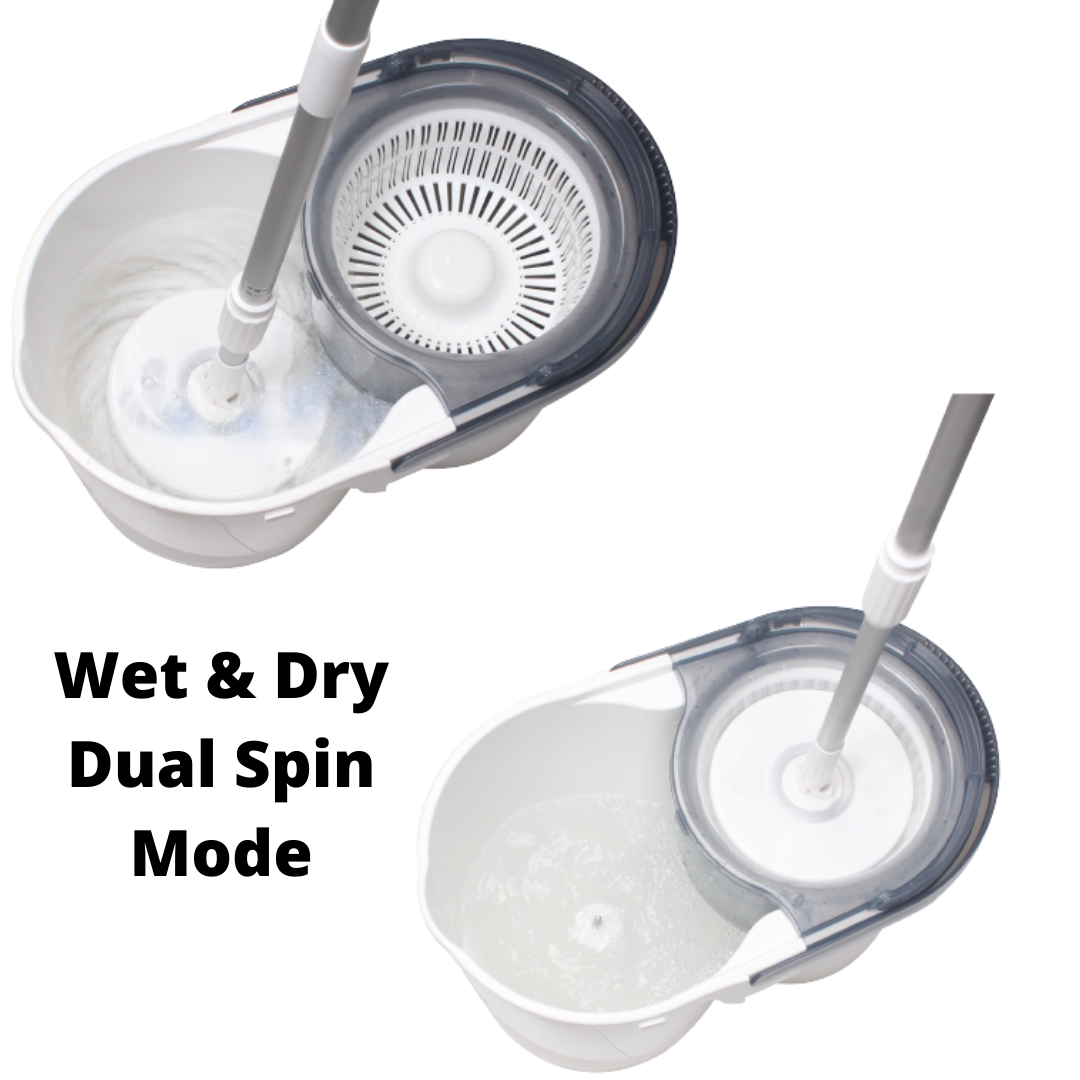 White Magic TURBO Hand Press Spin Mop Set (with 1 microfiber mop heads) / Dual Spin Model / 1 Year Bucket Warranty