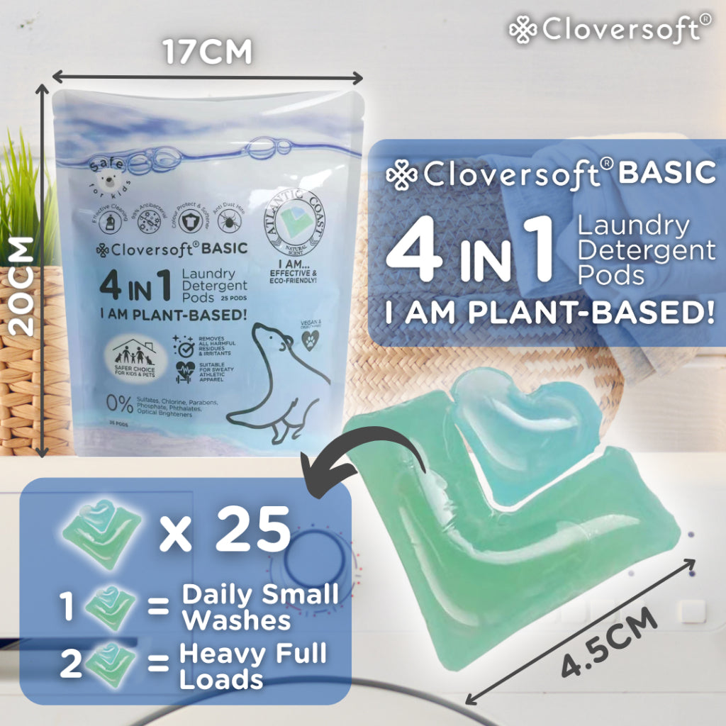 CLOVERSOFT 4 In 1 Deluxe Plus Plant Based Laundry Capsules 20 Pods (Atlantic Coast / Cotton Candy)