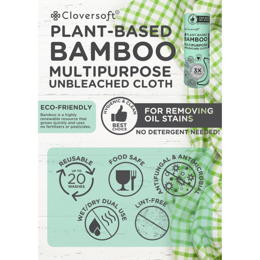 CLOVERSOFT Unbleached Bamboo Multi-Purpose Kitchen Towels 52 Sheets
